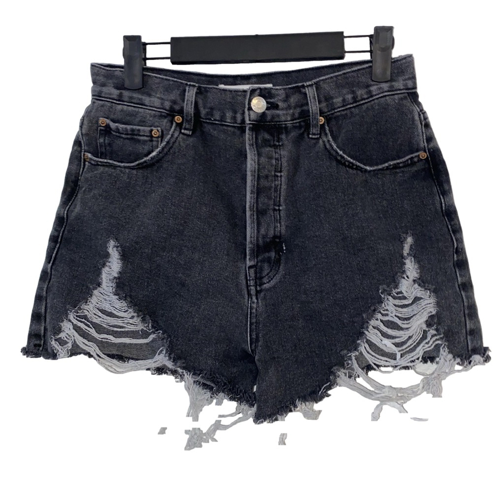 Women's Pacsun Ultra High Rise Vintage Denim Shorts Size 28 Black Distressed